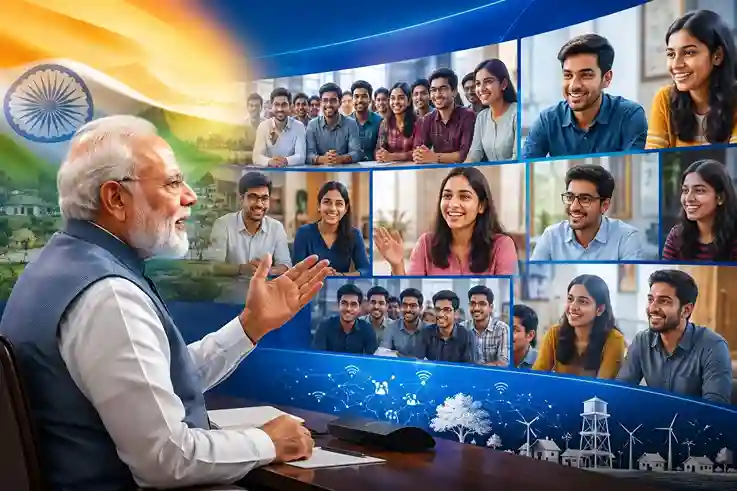 PM Modi Interacts With Gen Z 'વિકસિત વાઇબ્રન્ટ વિલેજ' કાર્યક્રમમાં Gen Z સાથે પીએમ મોદીનો સંવાદ સામૂહિકતા આપણી સંસ્કૃતિ અને પરંપરા