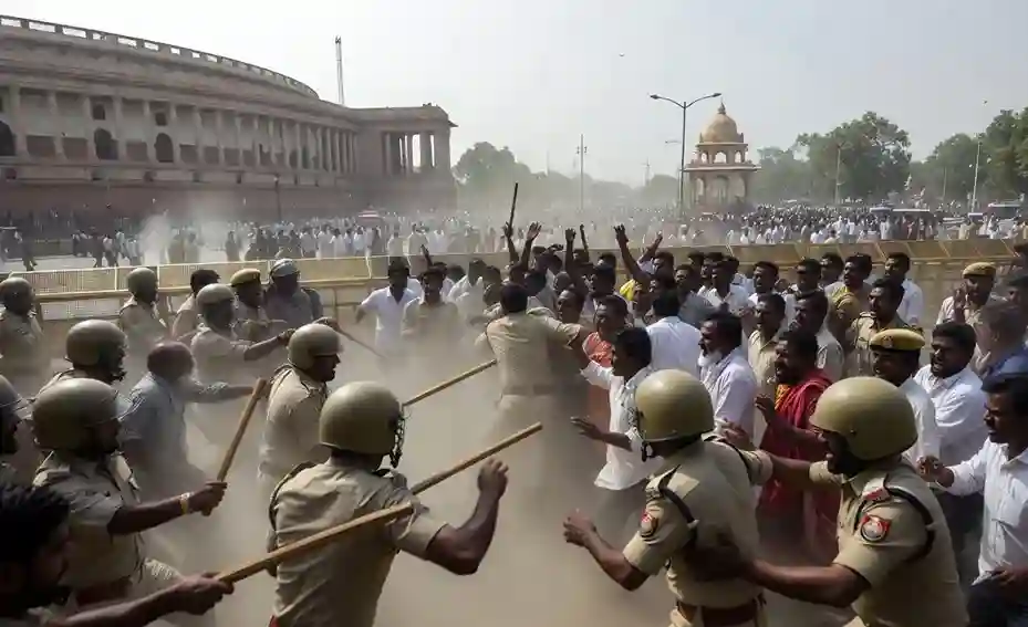 Parliament march lathi charge સંસદ માર્ચ શરૂ થતાં જ પોલીસનો લાઠીચાર્જ, જંતરમંતર પર ઝઘડા બાદ RPF ની સઘન કાર્યવાહી