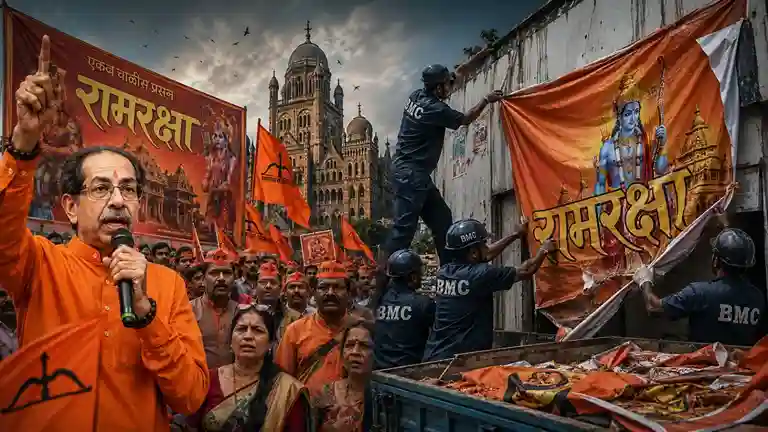 Ramraksha Agitation Row રામરક્ષા આંદોલનના બેનર પાલિકાએ ફાડ્યા; ઠાકરે જૂથનો મોટો દાવો