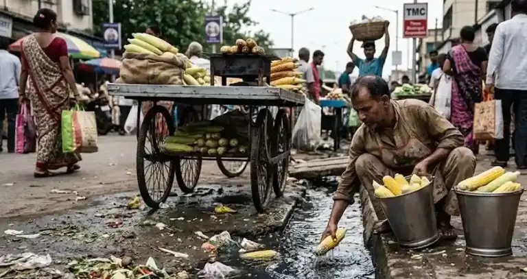 Thane vendor washes corn in drain   લોકોના સ્વાસ્થ્ય સાથે ખુલ્લેઆમ ચેડાં! થાણેની જાંભલી નાકા માર્કેટમાં શાકભાજી  વિક્રેતા એ ગટરના પાણીમાં મકાઈ ધોઈ...