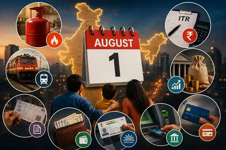 August 1st Rule Changes LPG ITR LPG અને ટ્રેન ટિકિટથી લઈને ITR સુધી... આજથી દેશભરમાં લાગુ થયા ૮ મોટા ફેરફાર; તમારા ખિસ્સા પર પડશે સીધી અસર