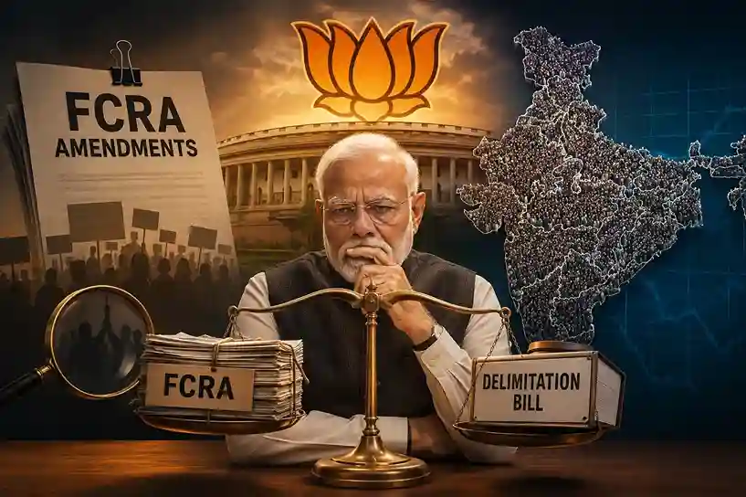 BJP FCRA Delimitation Dilemma દક્ષિણના રાજ્યો અને સાથી પક્ષોની ચિંતા વધી વિદેશી ફંડિંગ કાયદામાં સુધારાથી સંસદમાં રાજકીય ગરમાવો