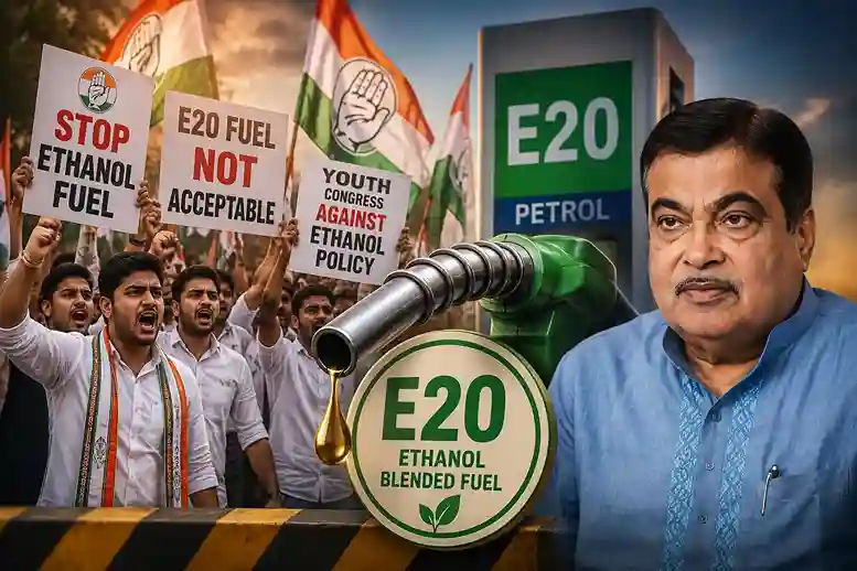 E20 Petrol Protest - Youth Congress Stages Protest Against Nitin Gadkari Over Ethanol Blended Fuel Issue