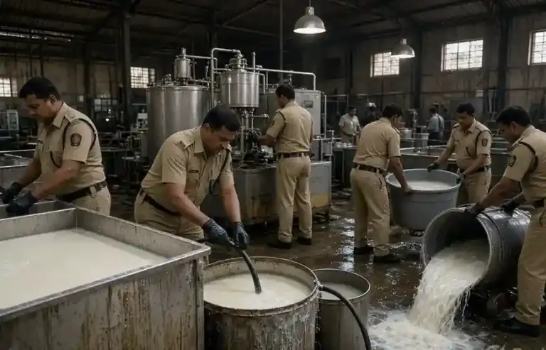 Fake Milk Factory Vasai  અસલીના નામે વેચાતું હતું નકલી દૂધ! વસઈ ફેક્ટરી પર પોલીસની રેડ, ૧૦ લાખની કિંમતની મશીનરી જપ્ત