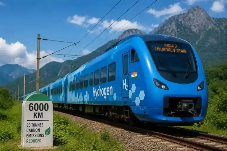 India Hydrogen Train Milestone  ભારતની હાઇડ્રોજન ટ્રેને રચ્યો ઇતિહાસ ૬,૦૦૦ કિમીના સફરમાં ૩૬ ટન કાર્બન ઉત્સર્જન ઘટાડ્યું!