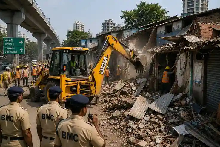 Mumbai Road Widening  મુંબઈમાં રોડ પહોળો કરવાની કામગીરી વેગવાન, વિક્રોલી ફ્લાઈઓવર પાસે બીએમસીએ ૨૮ ગેરકાયદે બાંધકામો હટાવ્યા