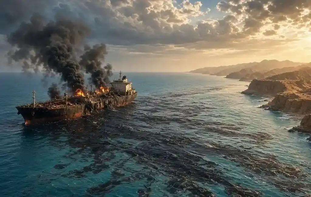 Oman Oil Spill Russian Tanker  ઓમાનના દરિયાકાંઠે રશિયન ટેન્કરમાં બ્લાસ્ટ બાદ ફેલાયું ઝેરી તેલ, દરિયાઈ જીવસૃષ્ટિ જોખમમાં