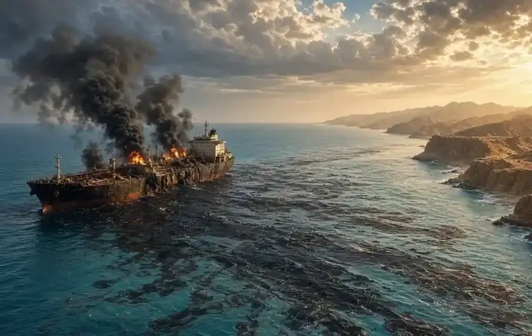 Oman Oil Spill Russian Tanker  ઓમાનના દરિયાકાંઠે રશિયન ટેન્કરમાં બ્લાસ્ટ બાદ ફેલાયું ઝેરી તેલ, દરિયાઈ જીવસૃષ્ટિ જોખમમાં