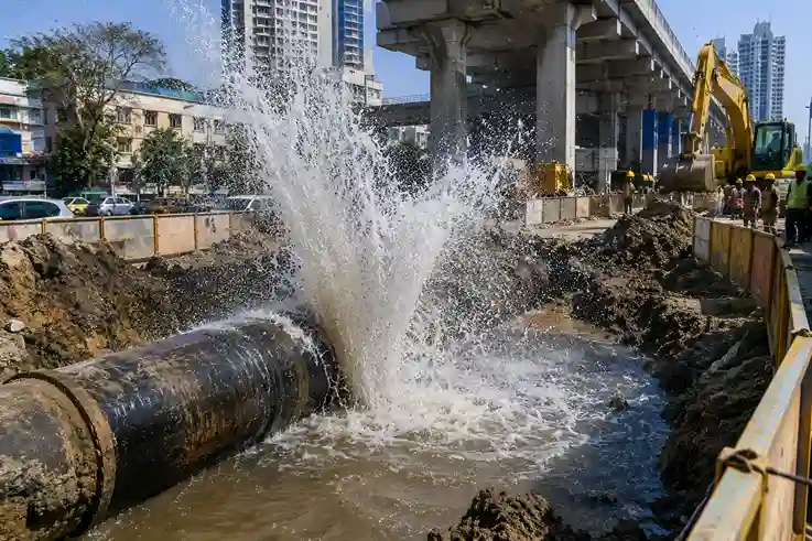 Prabhadevi Pipeline Burst પ્રભાદેવીમાં ફ્લાયઓવરના કામ દરમિયાન પાઇપલાઇન ફૂટી લાખો લિટર પીવાનું પાણી વેડફાયું!