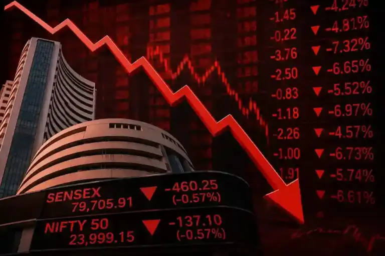 Sensex Today   વૈશ્વિક દબાણ વચ્ચે શેરબજારમાં કડાકો, સેન્સેક્સ ગગડતા નિફ્ટી પર પણ દબાણ, રોકાણકારો ચિંતામાં
