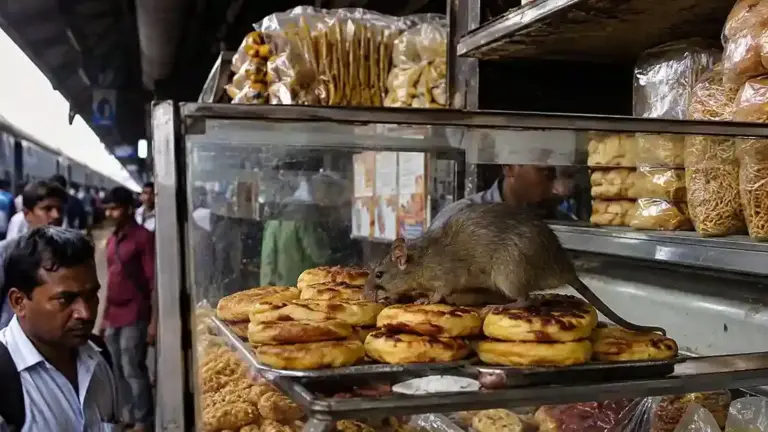 Surat Station Rat Eating Petties  દેશના 'A1' કેટેગરીના સુરત રેલવે સ્ટેશન પર ગંદકી..  કેન્ટીનમાં કાચના મશીનની અંદર ઉંદરે પફની મિજબાની માણી