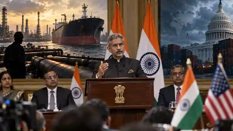 India MEA Reaction Trump Tariff Threat ડોનાલ્ડ ટ્રમ્પની ૧૦૦% ટેરિફની ધમકી પર ભારતનો વળતો પ્રહાર રશિયન ક્રૂડ ઓઇલ આયાત મામલે વિદેશ મંત્રાલયે આપ્યો જડબાતોડ જવાબ