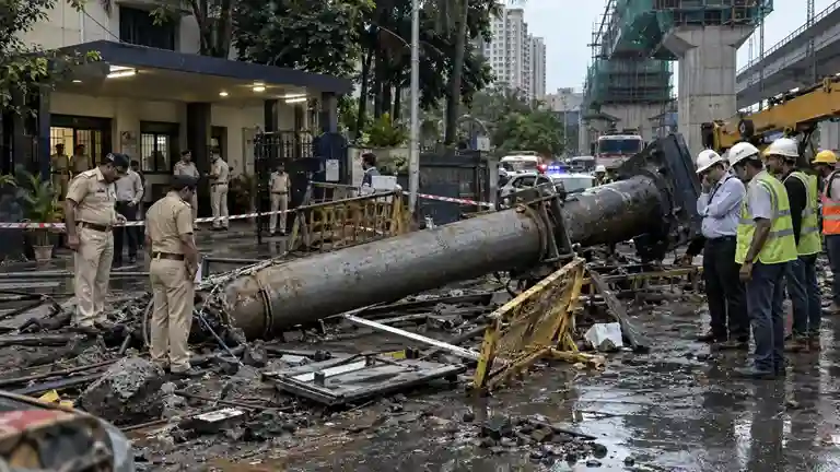 Iron Pillar Falls Kanjurmarg Police Station કાંજુરમાર્ગ પોલીસ સ્ટેશન પર ૧૩મા માળેથી પડ્યો ૨૦૦ કિલોનો લોખંડનો થાંભલો પોલીસકર્મીઓનો ચમત્કારિક બચાવ, કોન્ટ્રાક્ટર સામે ગુનો દાખલ!