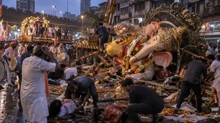 Kurla Ganesh Murti Collapse આગમન સોહળામાં મોટી દુર્ઘટના! કુર્લામાં 15 ફૂટ ઊંચી બાપ્પાની મૂર્તિ અચાનક ઢળી પડી; ભક્તોમાં નાસભાગ મચી, 2 ઘાયલ