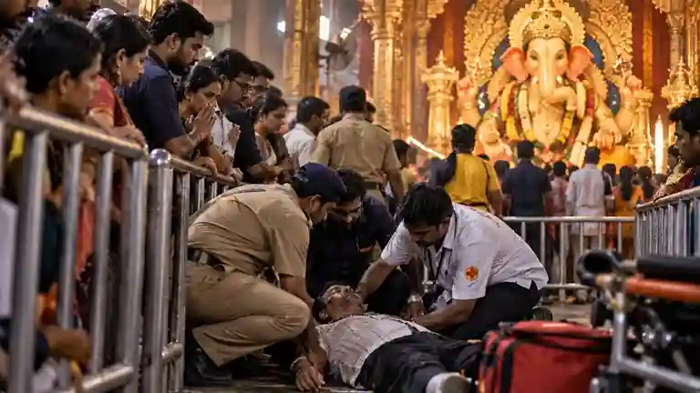 Lalbaugcha Raja Devotee Death દર્શનની આસ અધૂરી રહી ગઈ… લાલબાગચા રાજાના મંડપ બહાર શ્રદ્ધાળુ અચાનક ઢળી પડ્યા, હાર્ટ એટેકથી નિધન; ભક્તોમાં અરેરાટી