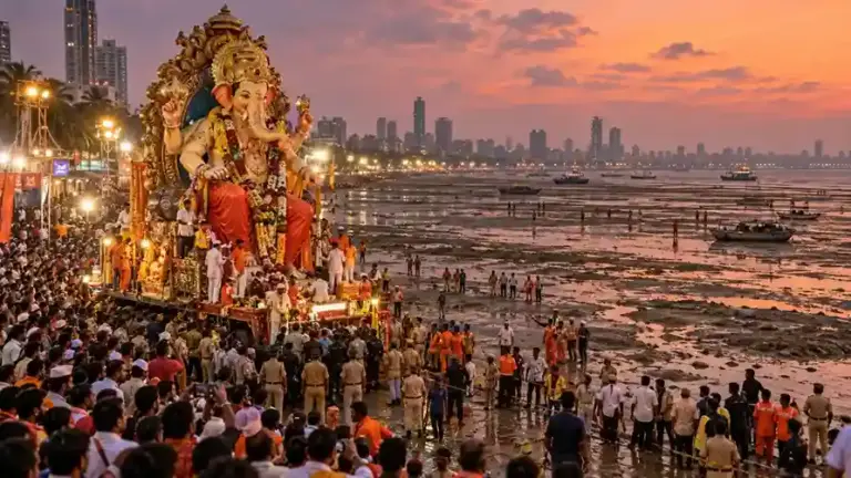 Lalbaugcha Raja Visarjan Procession  અગલે બરસ તું જલ્દી આ...', ગિરગાવ ચોપાટી પહોંચ્યા લાલબાગચા રાજા! સમુદ્ર કિનારે  બાપ્પાને વિદાય આપવા ઉમટી જનમેદની