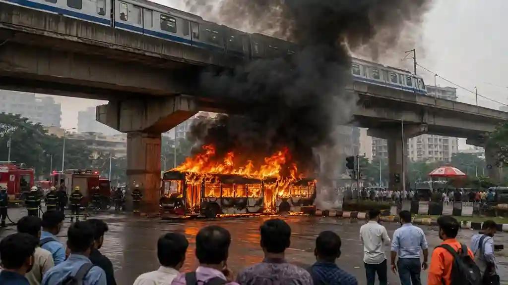 Mumbai Metro Station Bus Fire  મુંબઈમાં મેટ્રો સ્ટેશન નીચે બસમાં લાગી ભીષણ આગ, ધુમાડાના ગોટેગોટાથી મુસાફરોમાં નાસભાગ; ટ્રેન પણ રોકી દેવાઈ