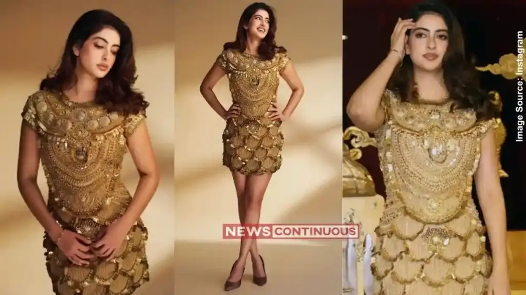 Navya Naveli Nanda Golden Dress  ગોલ્ડન ડ્રેસમાં છવાઈ ગઈ નવ્યા નવેલી નંદા પહેર્યો માતા શ્વેતા બચ્ચનનો ૧૧ વર્ષ જૂનો ડ્રેસ, લૂક જોઈ ફેન્સ થયા ફિદા