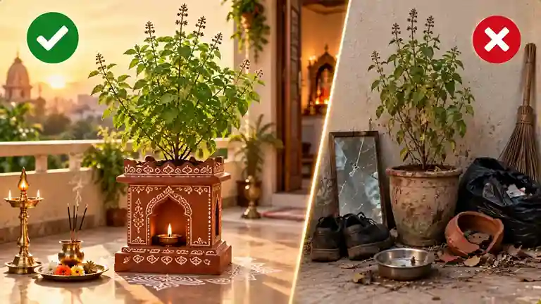 Tulsi Plant Vastu Tips  શું તમે પણ તુલસી પાસે રાખી છે આ વસ્તુઓ? આજે જ હટાવો નહીંતર ઘરમાં આવી શકે છે ગરીબી અને નકારાત્મકતા