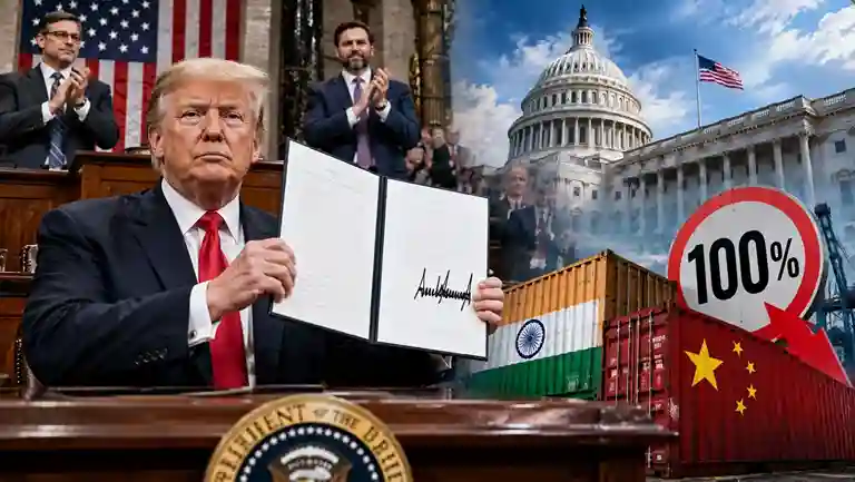 US Tariff Bill Cleared Congress યુએસ સંસદમાં મોટું બિલ મંજૂર, રાષ્ટ્રપતિને મળી ૧૦૦ ટકા ટેરિફ લાદવાની સત્તા; વૈશ્વિક બજારો ચિંતિત