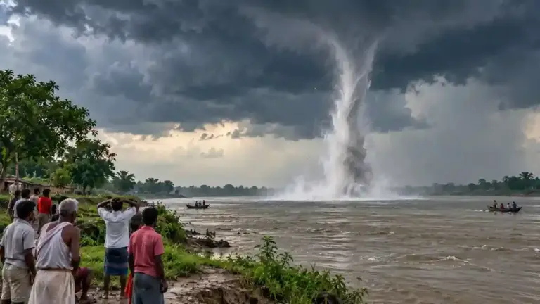 Waterspout Viral Video  બિહારની નદીમાં જોવા મળ્યો 'જળ વંટોળ', પાણી આકાશ તરફ ખેંચાતું જોઈ લોકો આશ્ચર્યચકિત
