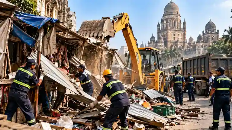 BMC Encroachment Drive E Ward  પોલીસ કાફલા સાથે પાલિકાની ટીમ ત્રાટકી! સાબુ સિદ્દીક રોડ પર ગેરકાયદે સ્ટોલ્સ જમીનદોસ્ત..