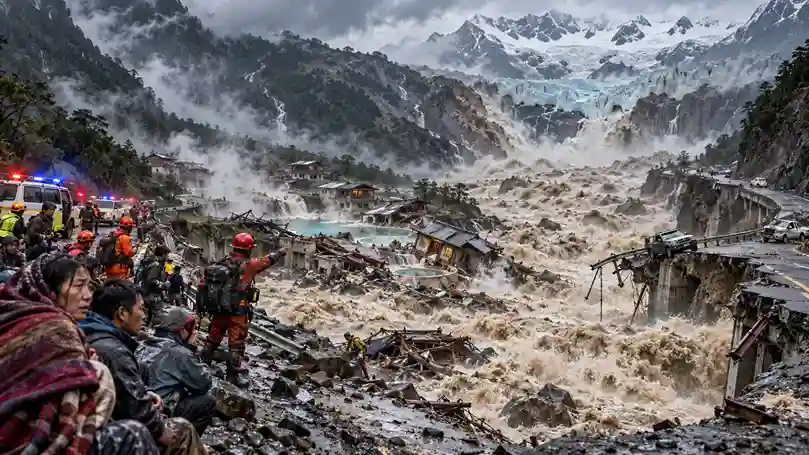 Bhutan Glacial Lake Outburst Flood ભૂટાનમાં ગ્લેશિયલ લેક આઉટબર્સ્ટ ફ્લડથી તબાહી ઐતિહાસિક ગરમ પાણીના કુંડ અને હાઈવે ધોવાયા, આ રાજ્યો હાઈ એલર્ટ પર
