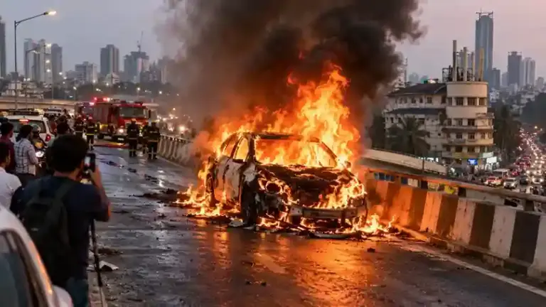 Dadar Car Fire  દાદર પ્લાઝા સિનેમા નજીક ફ્લાયઓવર પર ચાલુ કારમાં ફાટી નીકળી ભીષણ આગ, વાહનચાલકોમાં નાસભાગ