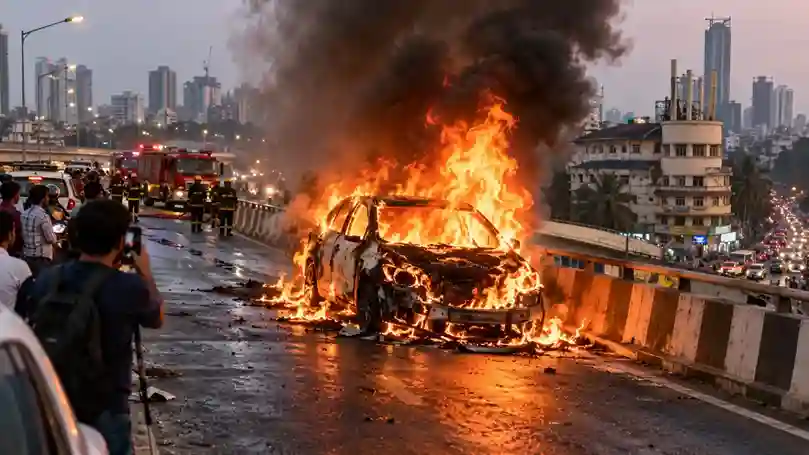 Dadar Car Fire દાદર પ્લાઝા સિનેમા નજીક ફ્લાયઓવર પર ચાલુ કારમાં ફાટી નીકળી ભીષણ આગ, વાહનચાલકોમાં નાસભાગ