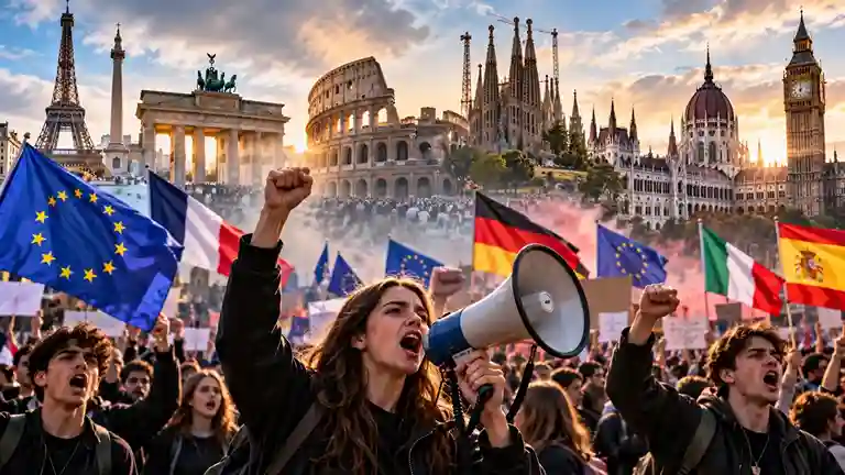 Europe Youth Protests 6 Countries  શું યુરોપ ફરી મોટા બળવાની દિશામાં? ફ્રાન્સ અને સ્પેન સહિત ૬ દેશોમાં લાખો યુવાનો રસ્તા પર જાણો કેમ સળગી ઉઠ્યા શહેરો!