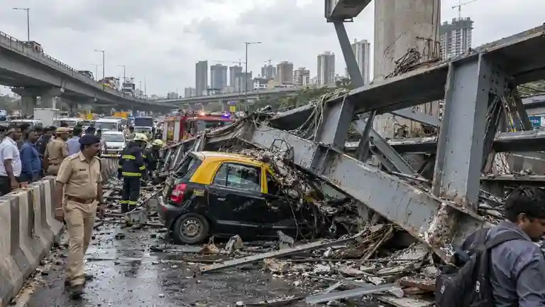 Freeway Pillar Framework Collapse  ઈસ્ટર્ન એક્સપ્રેસ હાઈવે પર કોપરી બ્રિજ નજીક મોટી દુર્ઘટના એલિવેટેડ ફ્રીવેના પિલરનું લોખંડી ફ્રેમવર્ક ચાલતી કેબ પર તૂટી પડ્યું, બે લોકો ઇજાગ્રસ્ત