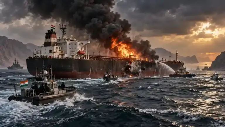 Hormuz Strait Oil Tanker Attack  હોર્મુઝ સ્ટ્રેટમાં ૨૭ ભારતીય ક્રૂ સહિતના ઓઇલ ટેન્કર પર લિમ્પેટ માઇન્સથી હુમલો એન્જિન રૂમમાં ભીષણ આગ લાગી, ૩૦ દિવસમાં ૫મી ઘટના