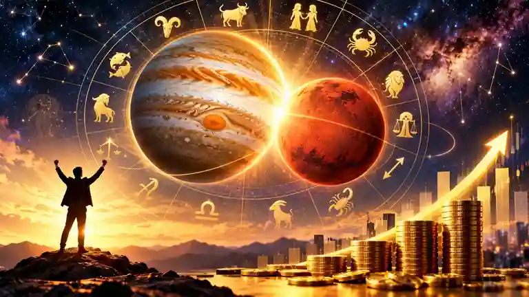 Jupiter Mars Conjunction  ગુરુમંગળનું મિલન ૩ રાશિના જાતકોનું બેંક બેલેન્સ વધારશે કારોબારમાં ઊભી થશે નવી તકો, જાણો લકી રાશિઓ!