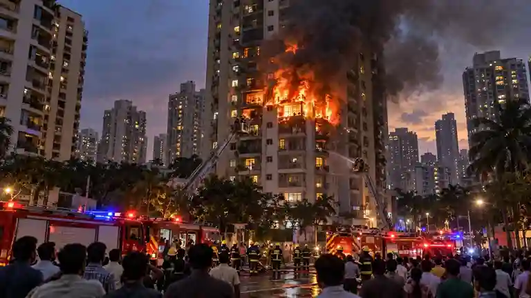 Kandivali High Rise Fire   કાંદિવલી વેસ્ટની 'ઓએસકે હેરિટેજ' બિલ્ડિંગમાં આગ ફાટી નીકળી; ૧૦મા માળે ધુમાડાના ગોટા વચ્ચે રેસ્ક્યુ ઓપરેશન