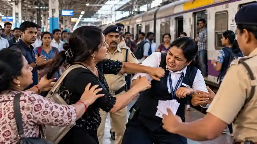 Kandivali Station Ticket Checking Clash પશ્ચિમ રેલવેના કાંદિવલી સ્ટેશને ટિકિટ ચેકિંગ વખતે ભારે હોબાળો મુસાફર મહિલાના કપડાં ફાટ્યા, મહિલા ટીટીઈ ઈજાગ્રસ્ત થતાં અફરાતફરી