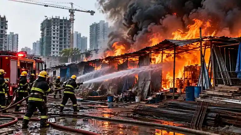Mulund East Construction Site Fire મુંબઈના મુલુંડ પૂર્વમાં બાંધકામ સાઈટના વર્કર્સ શેડમાં ભીષણ આગ ટાટા નગરમાં અફરાતફરી, કોઈ જાનહાનિ નહીં