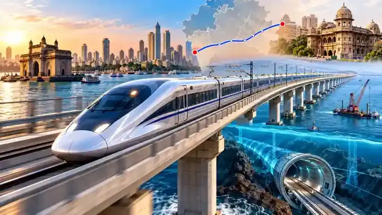 Mumbai Ahmedabad Bullet Train Completion Target  મુંબઈઅમદાવાદ બુલેટ ટ્રેન પ્રોજેક્ટ ૨૦૨૭ ના અંત સુધીમાં પૂર્ણ કરવાનું લક્ષ્ય જમીનથી ૧૦૦ ફૂટ નીચે અદ્યતન સ્ટેશન અને અંડરવોટર ટનલ તૈયાર