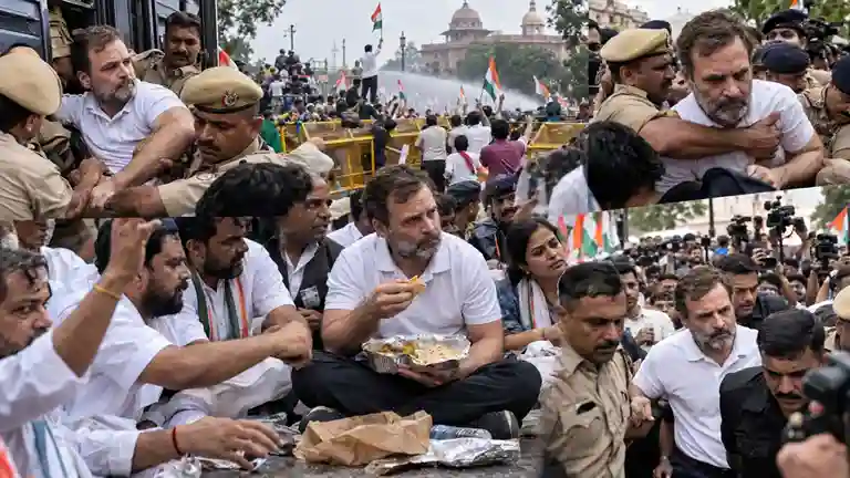 Rahul Gandhi Detained Thrice રાહુલ ગાંધીએ 48માંથી 14 કલાક રસ્તા પર વિતાવ્યા જમીન પર બેસીને ભોજન લીધું, 3 વખત અટકાયત; છેલ્લા 3 વર્ષમાં સૌથી આક્રમક અંદાજ