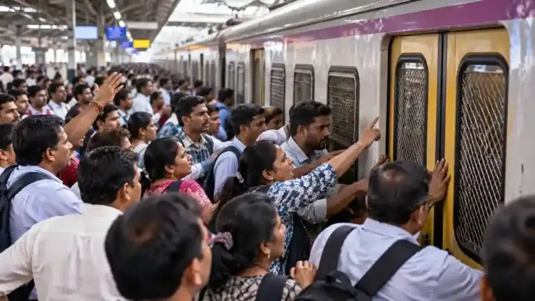 Thane Station Local Train Commotion  થાણે રેલવે સ્ટેશને મુસાફરોનો હોબાળો, કલ્યાણ લોકલ ટ્રેનના દરવાજા અંદરથી બંધ રાખતાં ભારે આક્રોશ