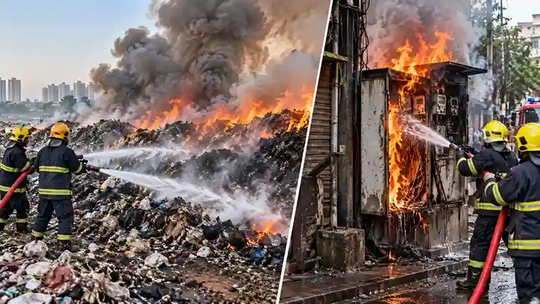 Two Fire Incidents in VasaiVirar  વસઈવિરારમાં આગની બે અલગઅલગ ઘટનાઓ, રાજાવાલી ડમ્પિંગ ગ્રાઉન્ડ અને નાલાસોપારામાં મીટર બોક્સમાં લાગી આગ